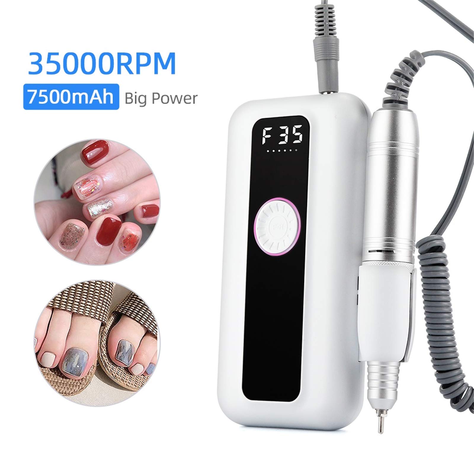 ZYC Trapano per Unghie Ricaricabile 35000RPM 7500mAh Trapano per Manicure Portatile per Trapano per Manicure Trapano per Unghie Professionale