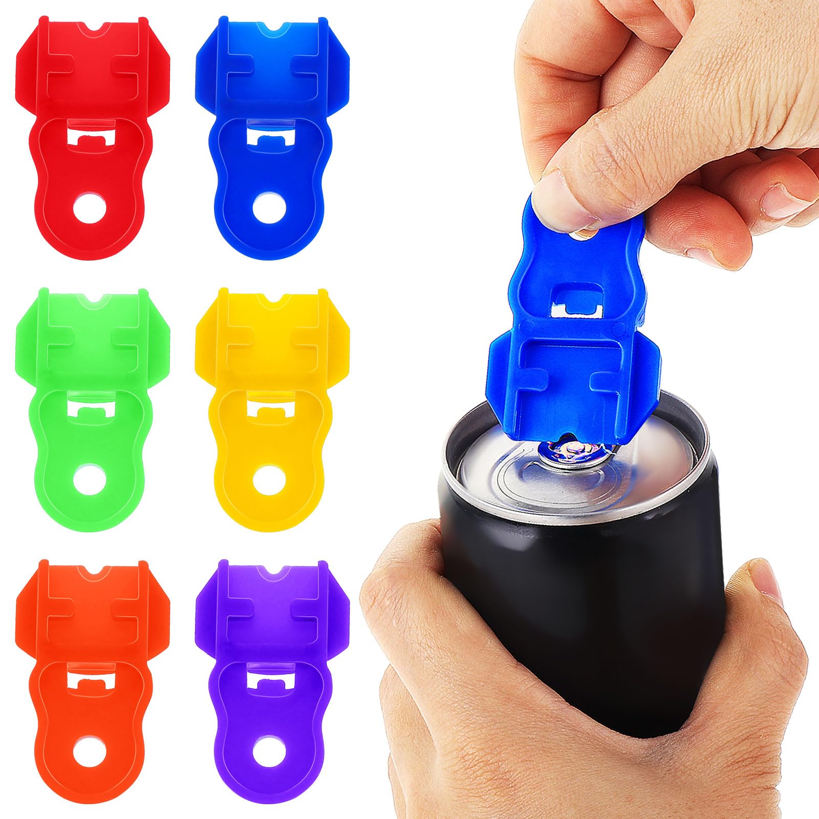 Mabor 6Pcs Easy Can Opener with Hole Ring Pull Can Opener Aid Soda Can Tab Opener Tool for Coke Beer Plastic Leakproof Pop Can Opener Beverage Barricade