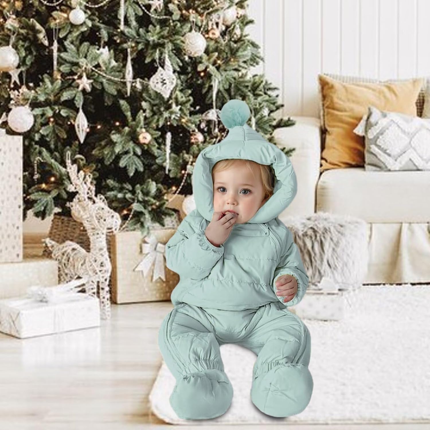 Baby Snowsuit Newborn Winter Unisex Jumpsuit Infant Hooded Double Zipper Romper Girls Boys Warm Outwear