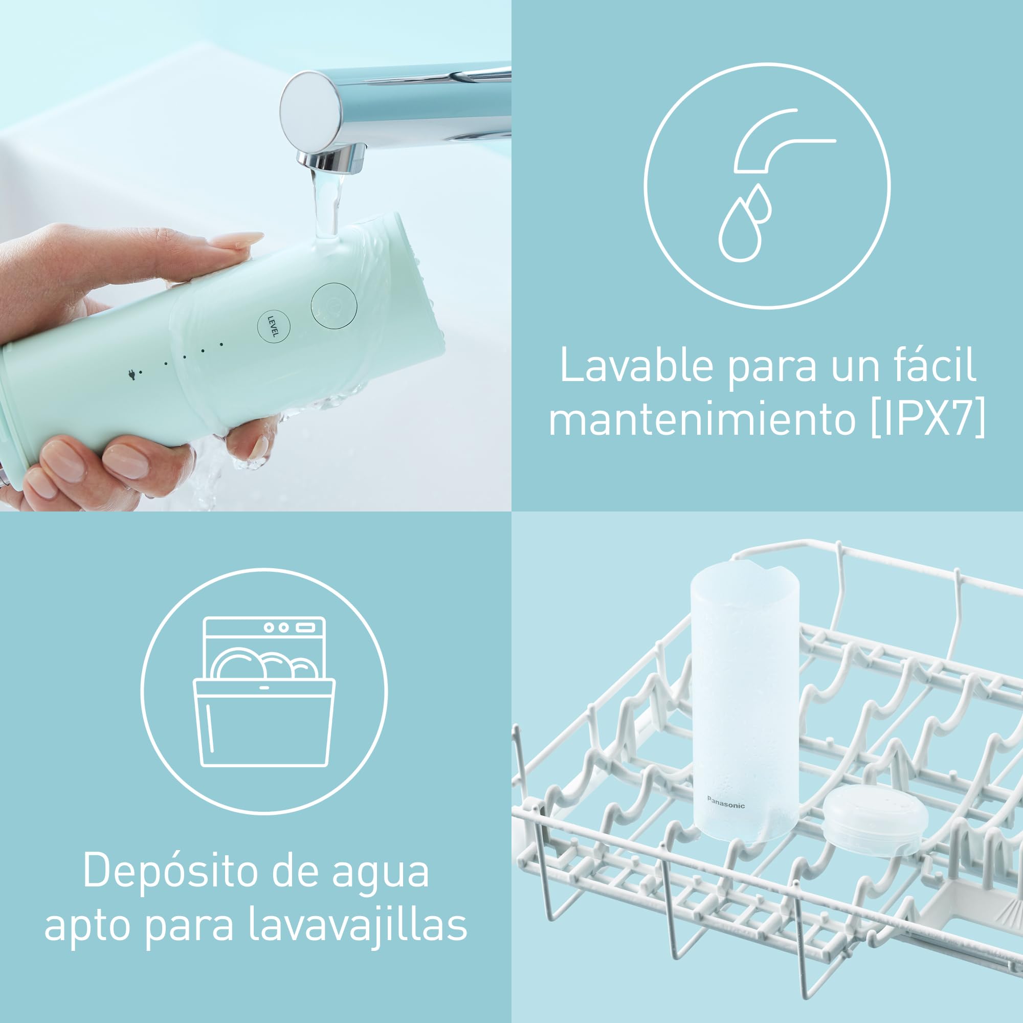 Panasonic EW-DJ4B, Ducha Bucal de Viaje, Recargable con Tecnología de Ultrasonidos, Depósito de Agua de 150 ml, Carga Rápida en 1 Hora