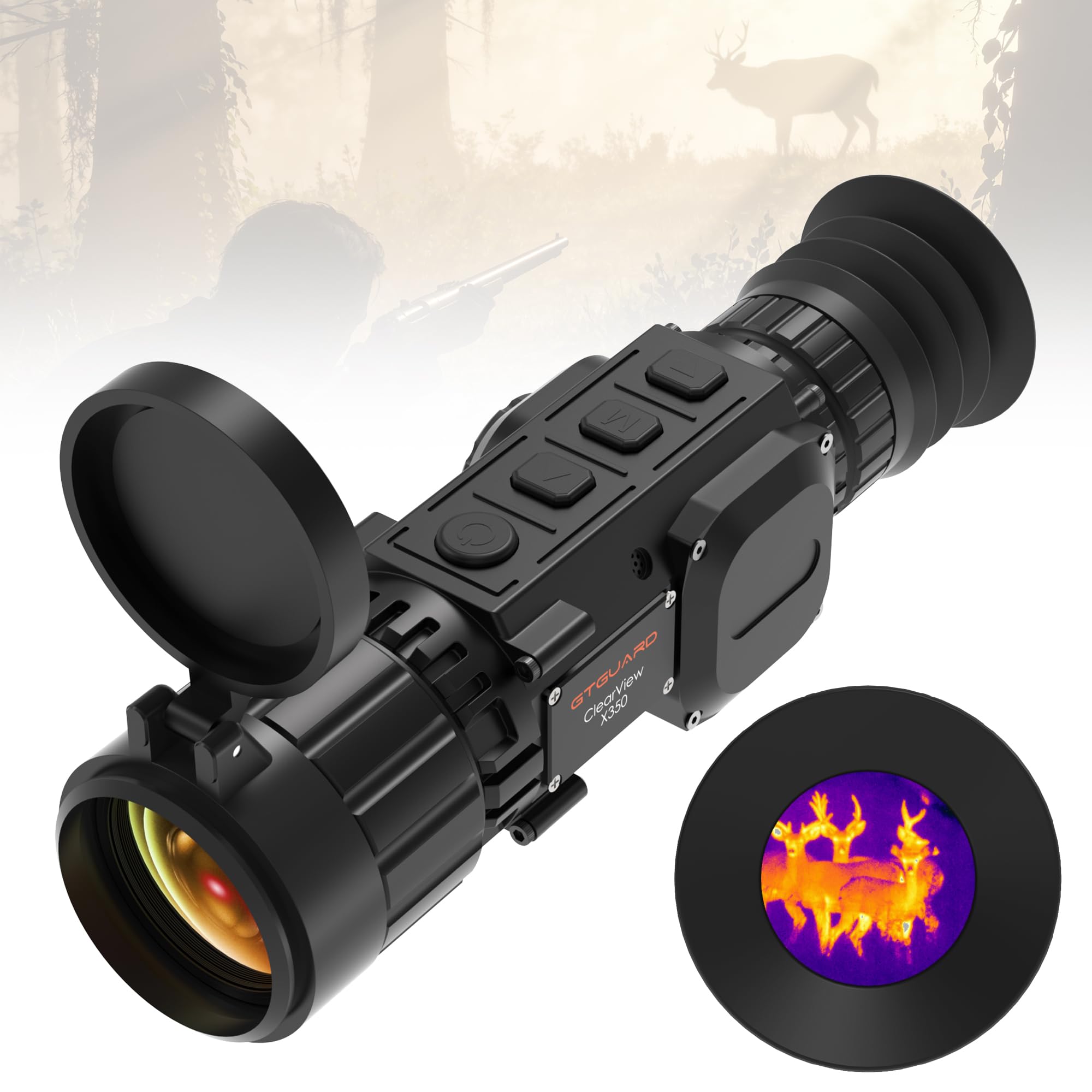 Mira Térmica X350 para Rifle de Caza, Alcance de Detección 1100m, Pantalla Micro-OLED HD 1024x768, Autonomía 10h, Óptica 35mm, WiFi y Almacenamiento Integrado 64GB