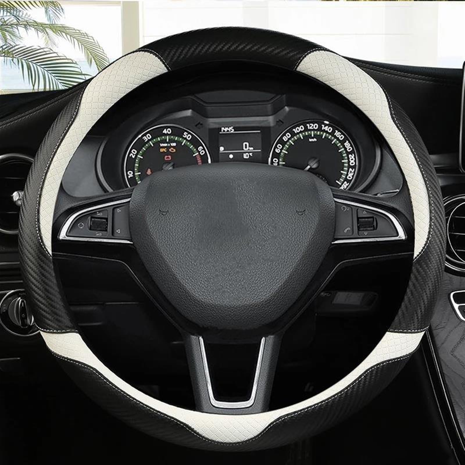 Auto Lenkrad Abdeckung Nicht-Slip Leder Zubehör Für Skoda Für Fabia 1 2 Für Octavia 3 A3 A5 Für Yeti(White O Type)