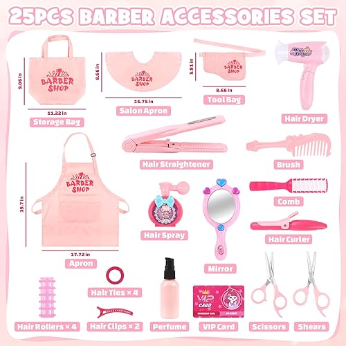Miniatura 5 de Sanlebi Juguetes de peluquería para niñas, 25 piezas de juguete de peluquería para niños de 3 a 6 años con secador de pelo, tijeras de peluquería y