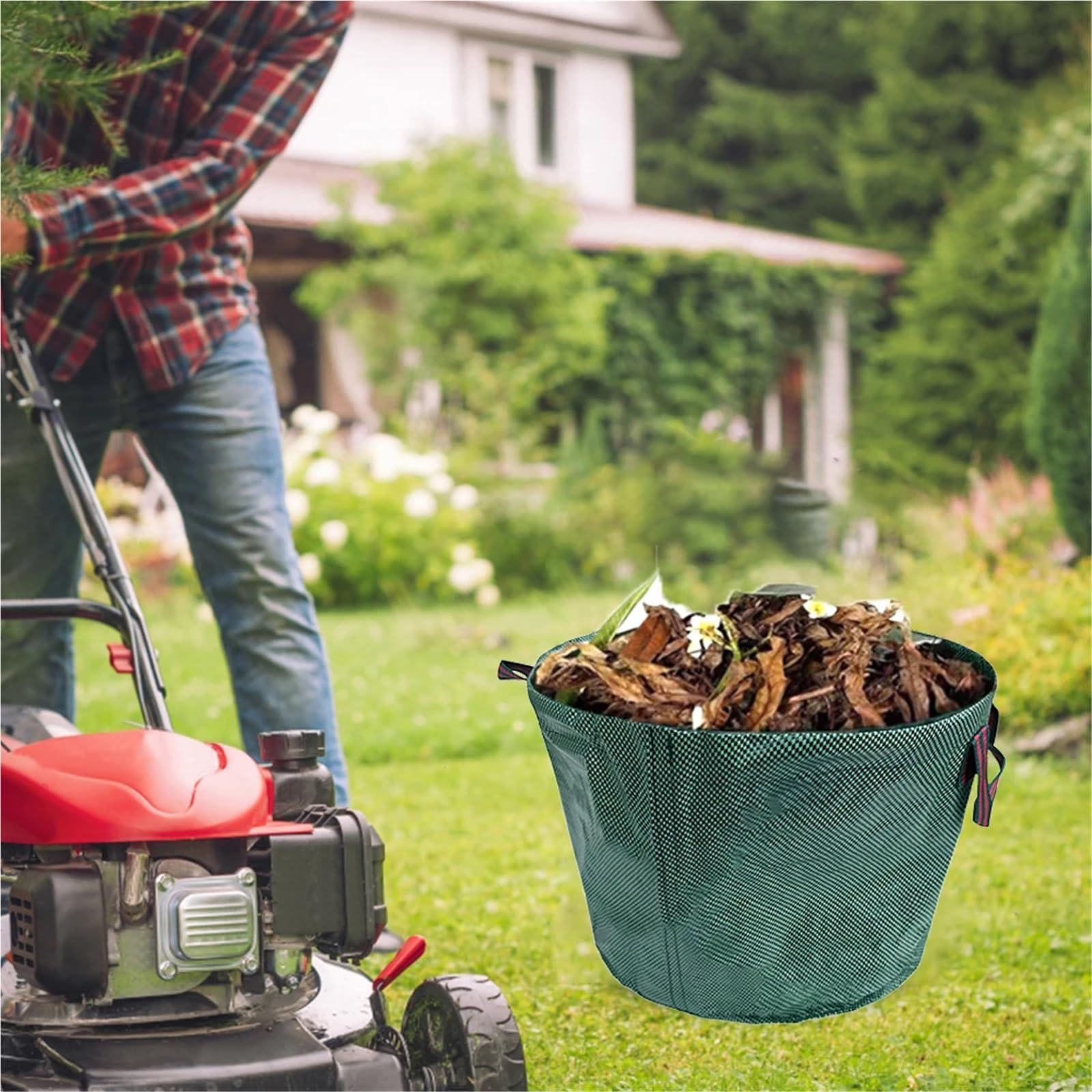 6 pz 50L Pattumiera Impermeabile Tote Contenitore for Detriti Riutilizzabili Bidoni for Rifiuti Da Giardino Con 4 Manici Pieghevoli for Fiori Siepe per Foglie Rifiuti