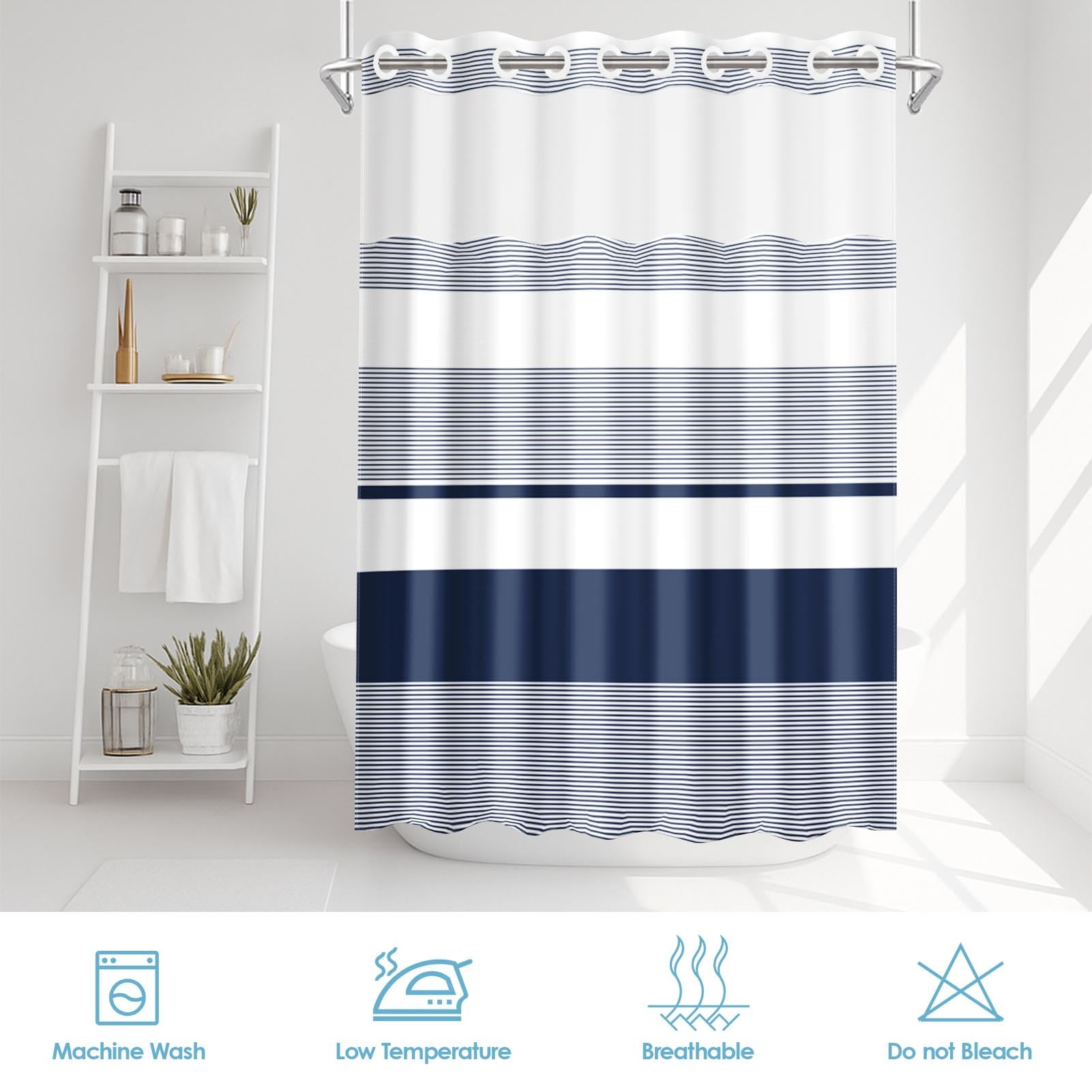 Nesphy Daisy Shower Curtain Set - 54x80 Inch, Snap-On Liner, See-Through Mesh Top, No Hooks Needed - View #4