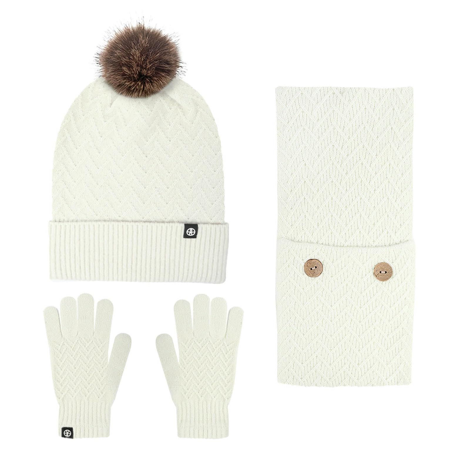 Wintermütze Schal Handschuhe Set Aus Strickmütze, Und Handschuhen Mit Bommel Für Den Herbst Winter Im Freien – Warm -schwarz