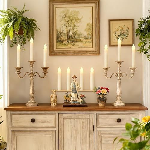 Miniatura 3 de Lezonic Flameless Battery Operated Candlesticks Flickering, 24Pcs White LED Battery Christmas Window Candles, 6 Inch Short Taper Candles Hanging