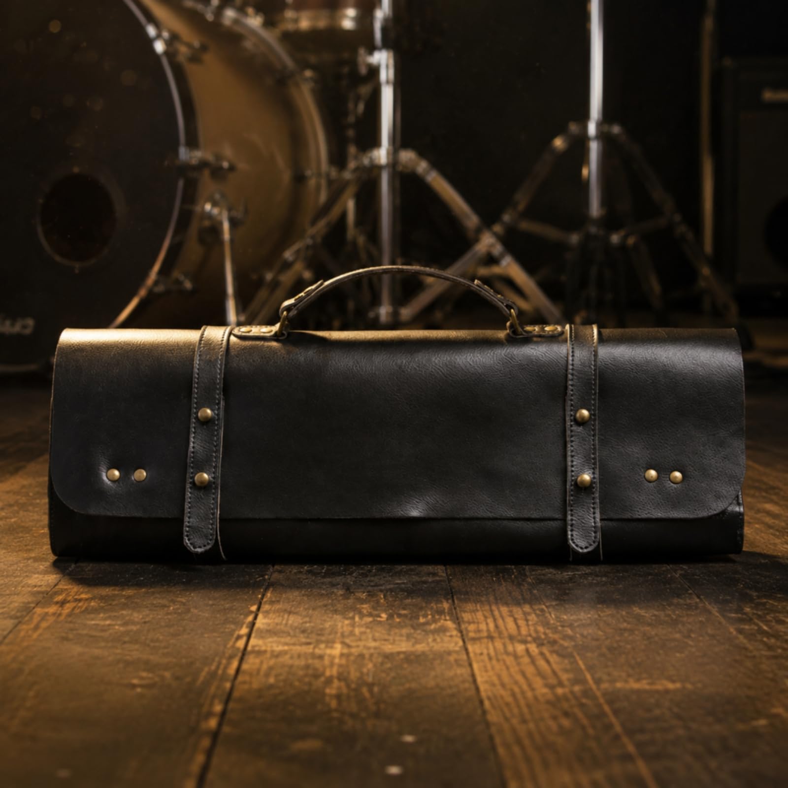 Borsa Porta Bacchette in Pelle Arrotolabile Portabacchette Resistente Astuccio per Studenti di Batteria, Musicisti, Prove, Nero
