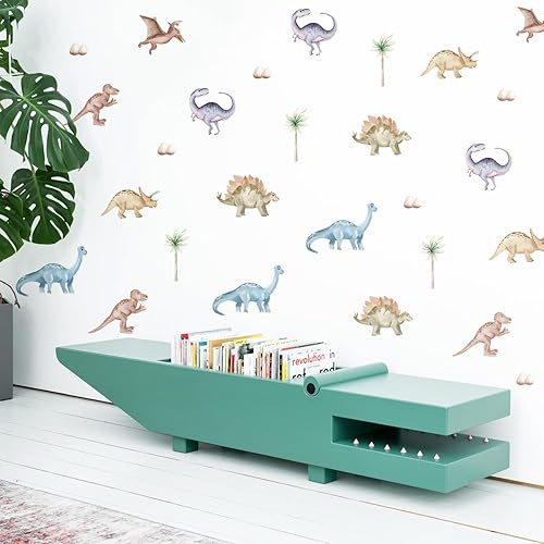Miniatura 3 de QUCHENG Calcomanías de pared de dinosaurio, calcomanías de animales para dormitorio, decoración extraíble, cuarto de bebé, habitación de los niños,