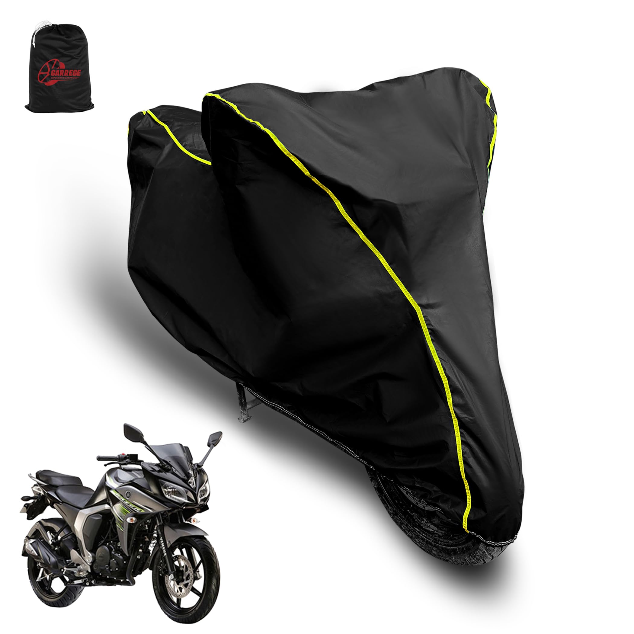 Waterproof Two Wheeler Cover for Yamaha Fazer Fi Bike| UV Proof, Heat Resistant & All Weather Protection | Black & Yellow Piping Color | Durable & Triple Stitched - Custom Fit Cover-image-42