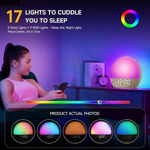Miniatura 7 de Reloj despertador Sunrise con sonido de ruido blanco para dormitorio, luz natural de despertador con 30 ayudas relajantes para dormir, altavoz