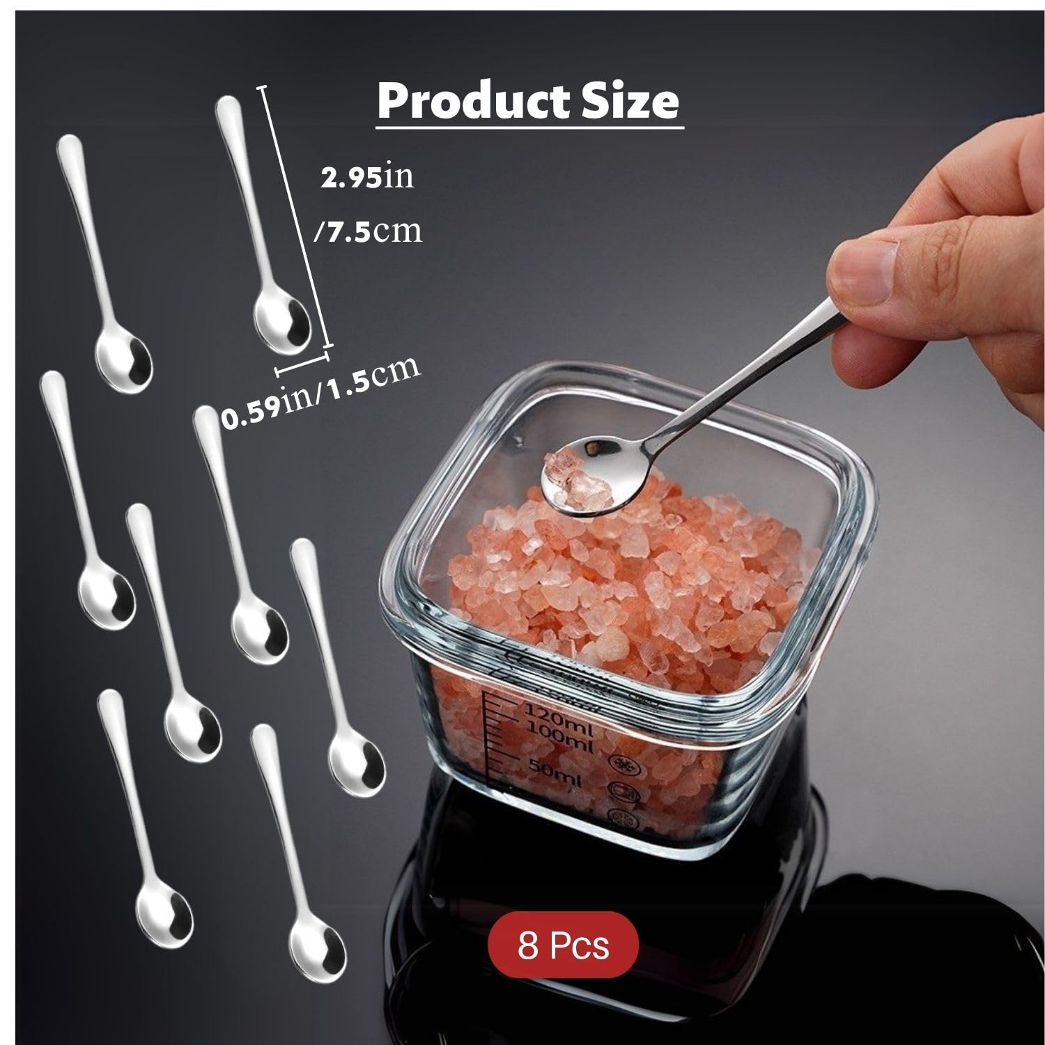 8 Pezzi Tiny Cucchiaini da Caffè,Piccoli Cucchiai in Acciaio Inox per
