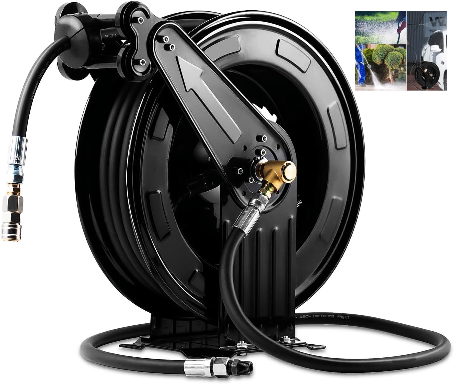 Retractable Pressure Washer Hose Reel, Heavy Duty Steel Professional Power Wash Hose Reel ?Double Arm 50FT x 3/8