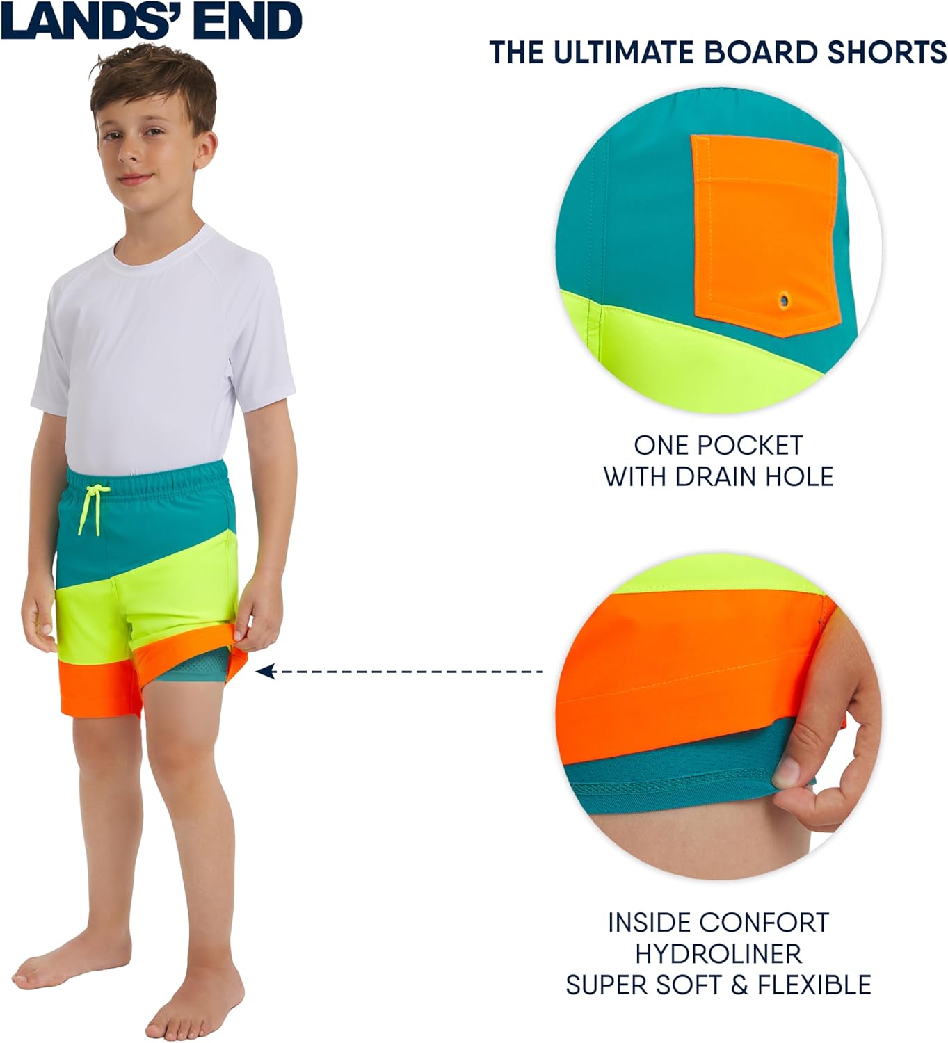 Lands' End Boys' Swimwear UPF 50 Plus Colorblock Comfort Hydroliner Board Shorts - Image 4
