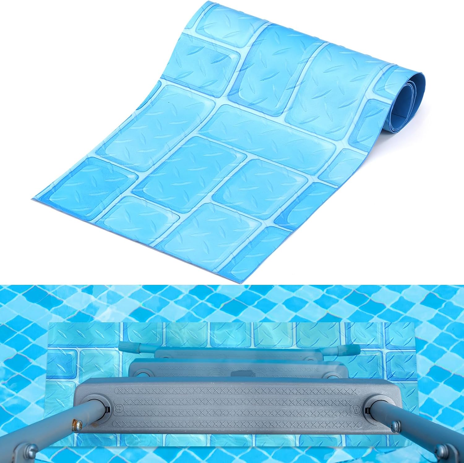 Pool Step Mat Above Ground Ladder Mat, Swimming Protective Nonslip Step Pad with Texture, Pool Essentials Accessories for Floor Liners and Stairs, Light Colored Square Pattern(36 x 36 Inch)