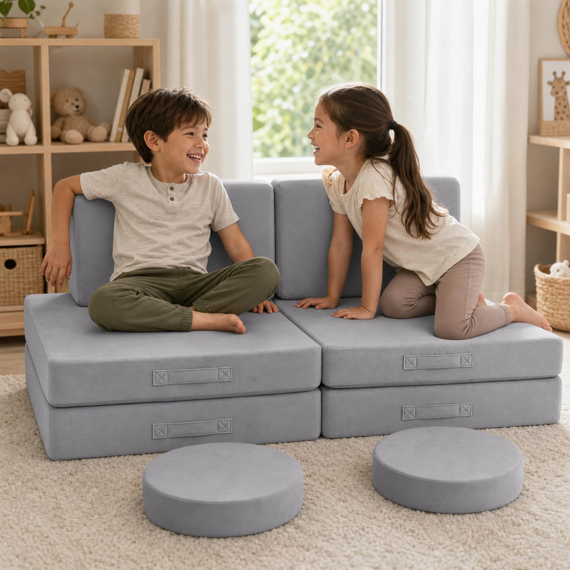 MeMoreCool Kids Couch, Light Grey Modular Foam Play Couch, Ages 3+
