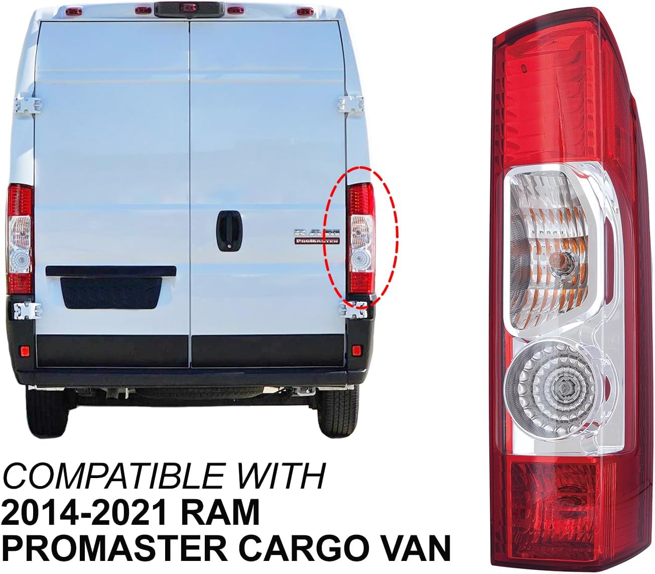 APA Replacement for Tail Light Rear Lamp 2014-2021 ProMaster 1500 2500 3500 with Bulbs Passenger Right Side 4725946AD CH2801205C