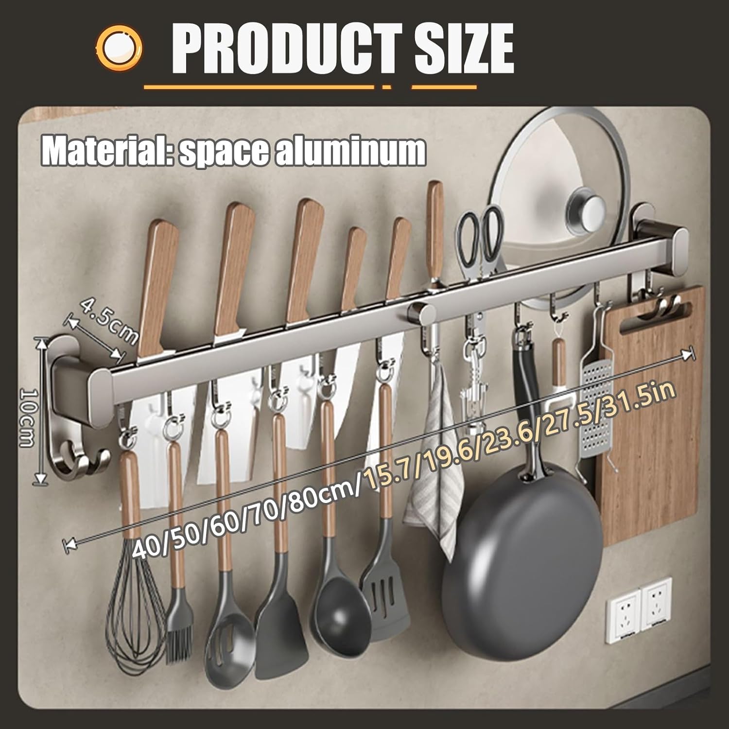 Kitchen Utensil Rack Hanging Pot Rack Organizers Wall Mounted All-in-One Kitchen Wall Organizer Multi-Functional Hanging Storage,60cm