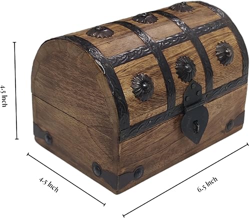 Miniatura 6 de Joyero de madera vintage de pulgadas con tapa con bisagras, baúl de almacenamiento de madera de mango real para letras, fotos, joyas o regalos, baúl