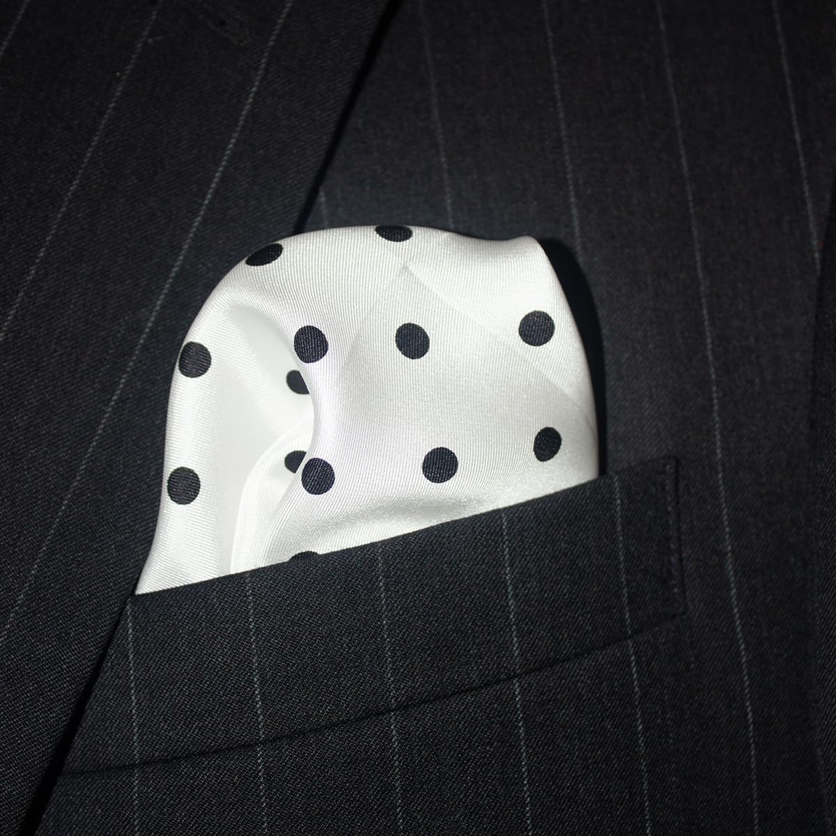 Royal Silk White Polka Dot Silk Pocket Square 100% Silk - Full-Sized 16"x16"