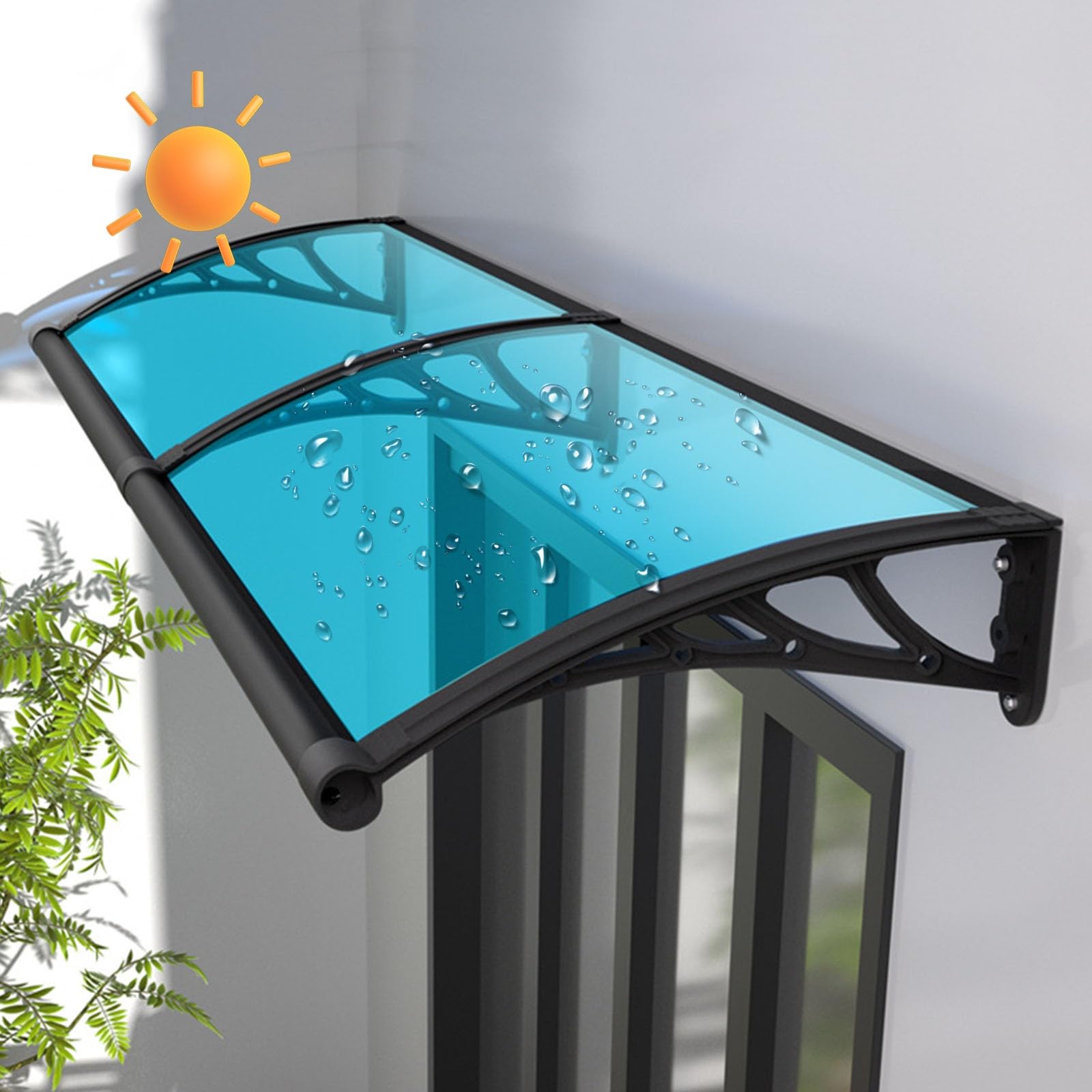 Grand auvent de porte d'entrée en polycarbonate abri d'extérieur incurvé couverture de pluie