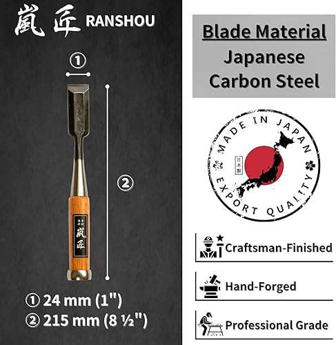 Miniatura 2 de Cincel japonés de 0.945 in 1 pulgada Oire Nomi, cincel de madera profesional para carpintería, mango de roble rojo japonés, fabricado en Japón