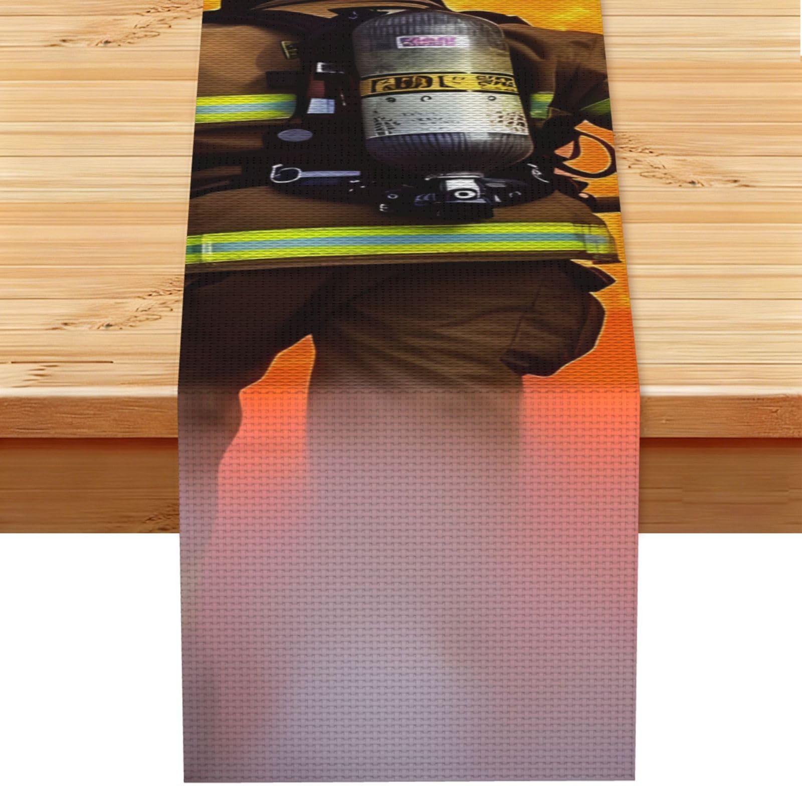 Firefighter Fireman Flame Table Runner 13 x 72 Inches Long, Cotton Linen Table Runners for Kitchen Dining Table Decoration - Washable Tablecloth Modern Tablerunner for Home Party Decor
