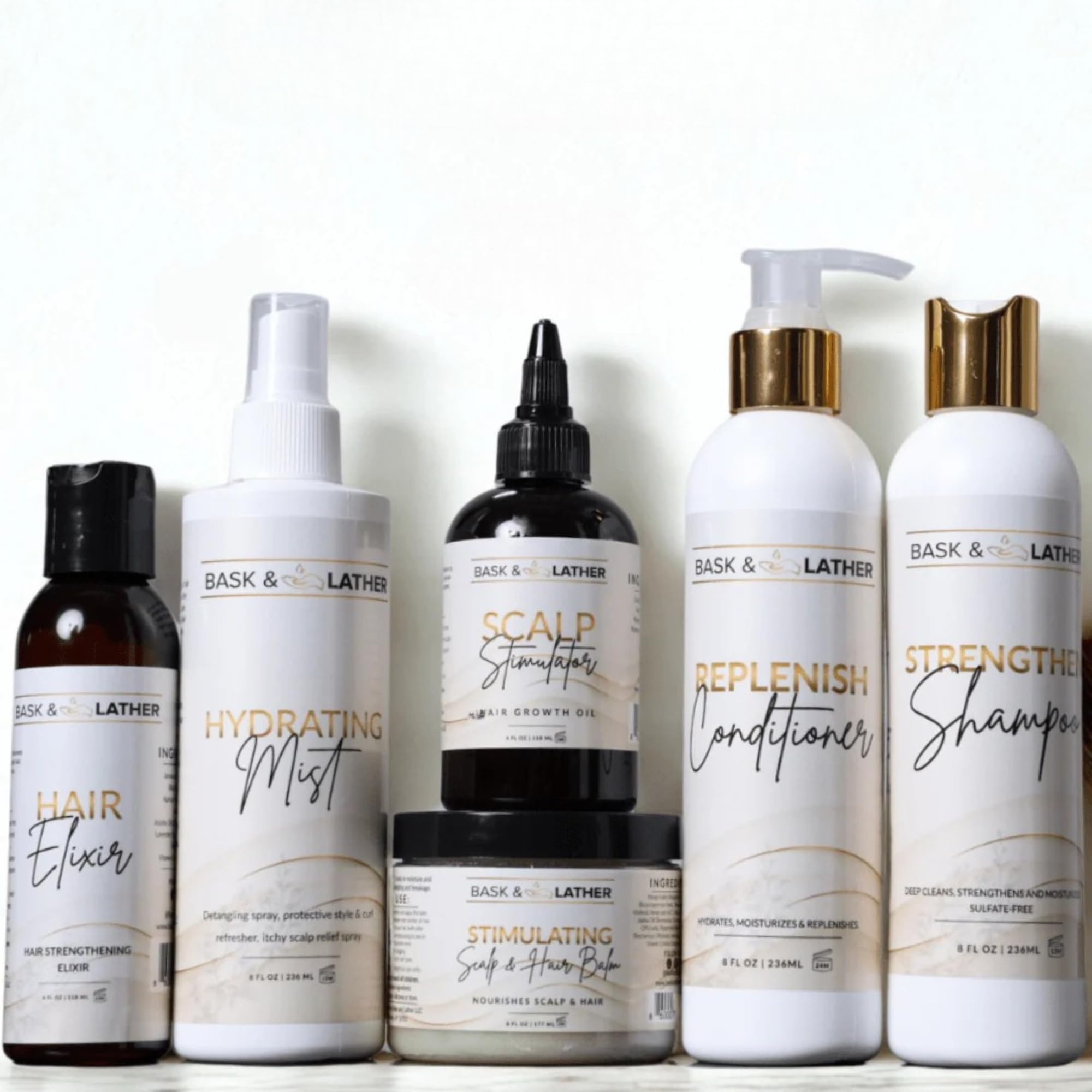 BASK & LATHER Healthy Hair Growth Starter Kit – Healthy Hair Care Routine Set with Shampoo, Conditioner, Scalp Treatment & Hydration System for All Hair Types