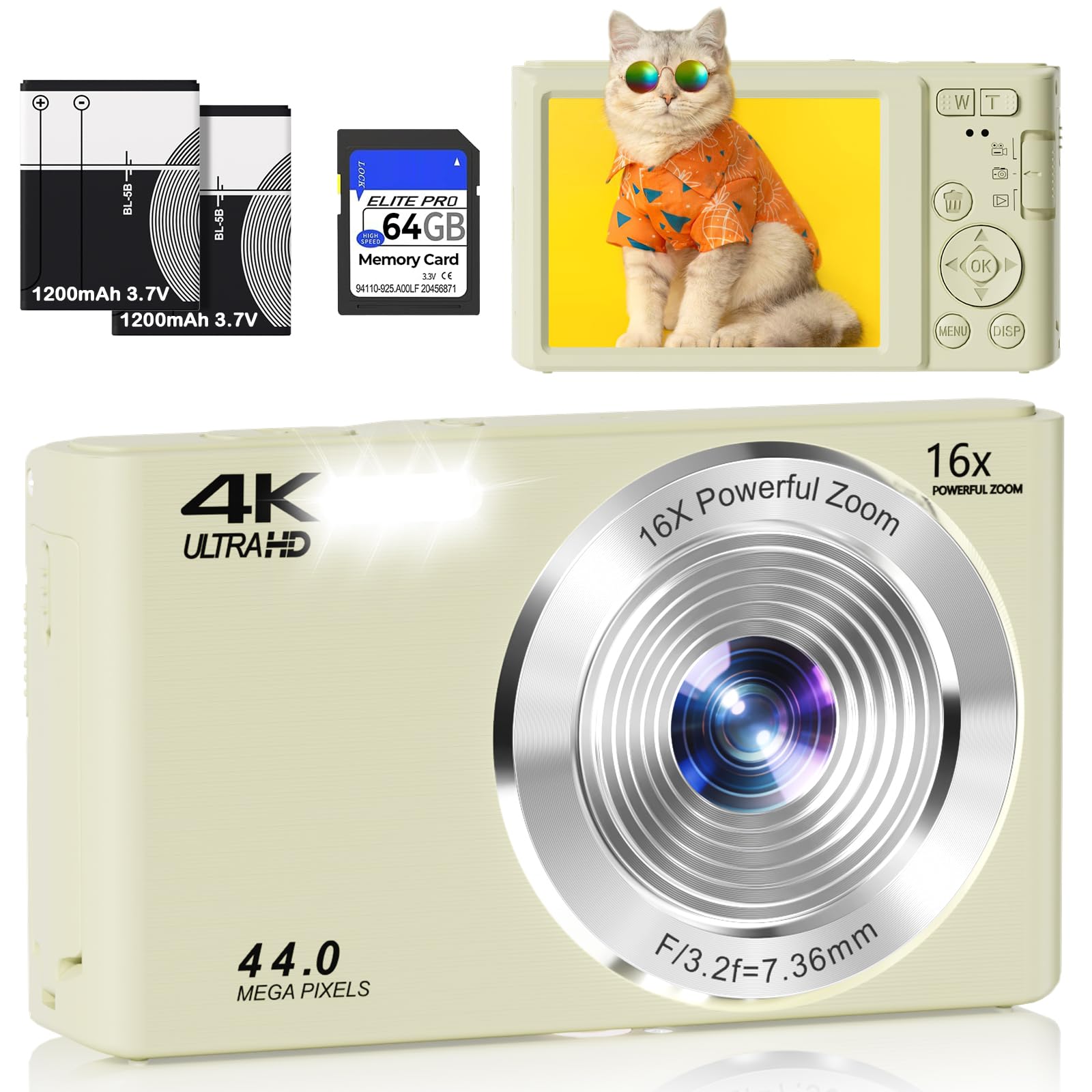 Digital Camera 4K, Autofocus Compact Digital Camera for Photography with 16X Zoom, 64GB Card & 2 Batteries, 44MP Portable Camera for Teens, Beginners, Students, Kids, Boys, Girls-picture-12