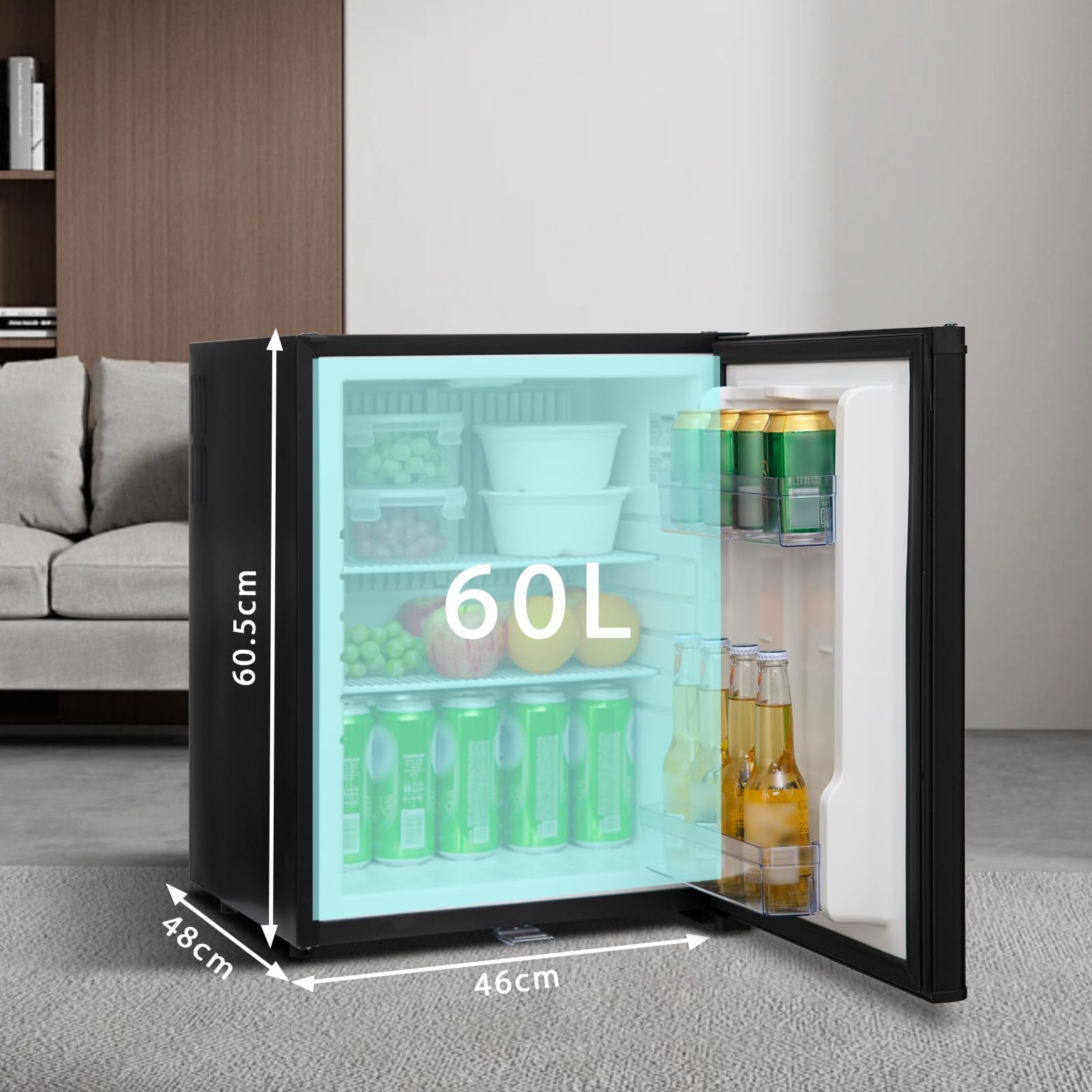 Smad 12v Kühlschrank 60L, Camping Kühlschrank 12v 230v, mit Schloss, Leiser Kühlschrank für Wohnwagen, wohnmobil,Camper, Auto, Büro,RV, 0-10℃, Wendetür, Schwarz