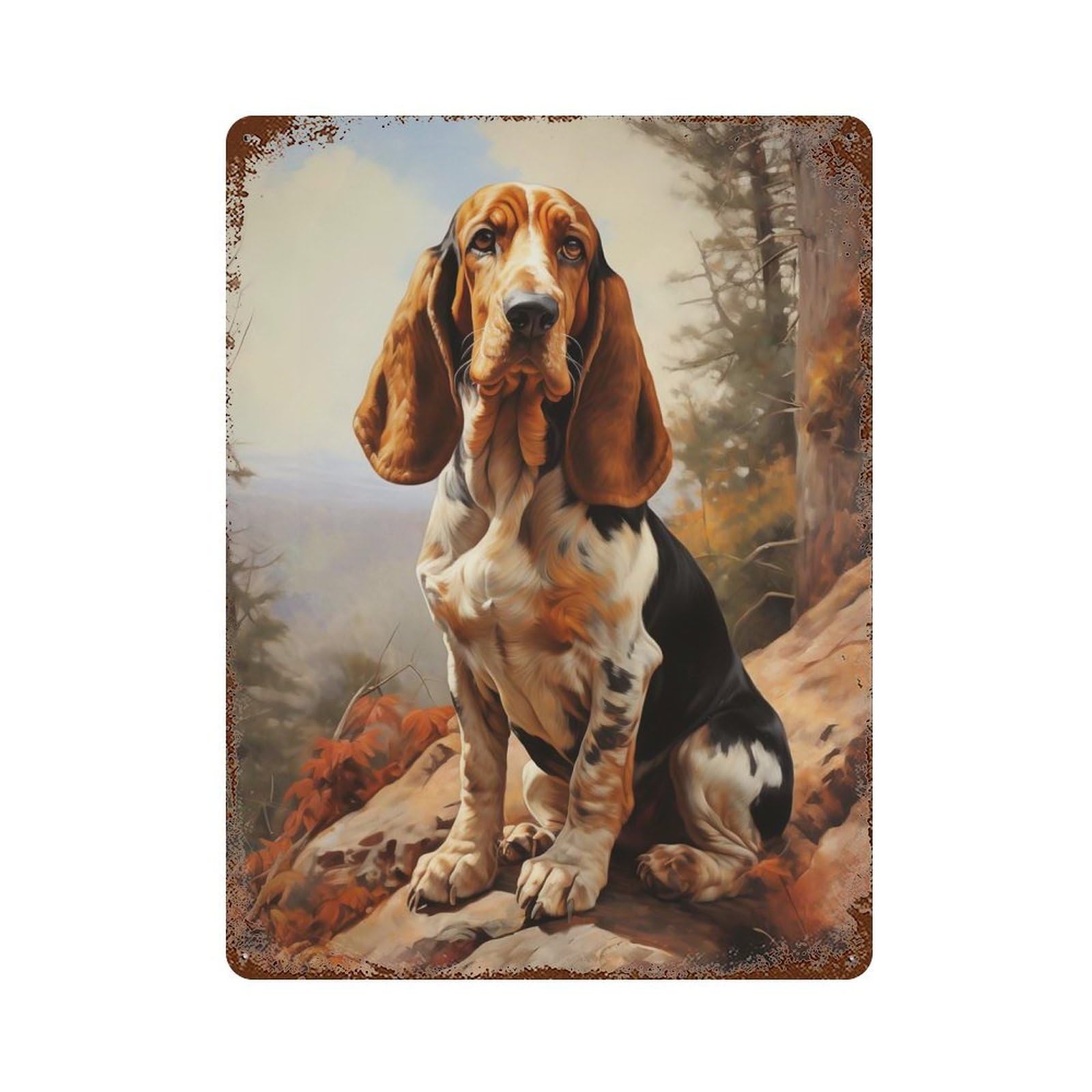 Rustic Tin Plaque Basset Hound 15.7"x11.8", Vintage Wall Decor for Pub, Kitchen And Man Cave Decor