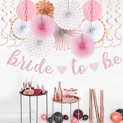 Miniatura 5 de Decoración de fiesta de despedida de soltera rosa y oro rosa - 17 piezas kits de guirnalda de banderines de novia, despedida de soltera de papel