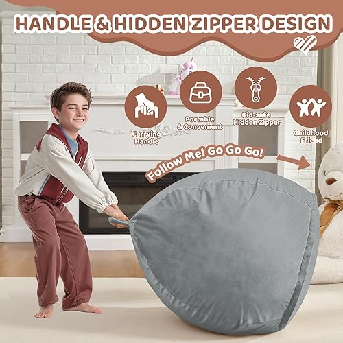 Miniatura 97 de Puf de 5 pies, puf grande con relleno de espuma viscoelástica, sofá puff esponjoso con funda de terciopelo holandés, puf redondo para sala de estar,