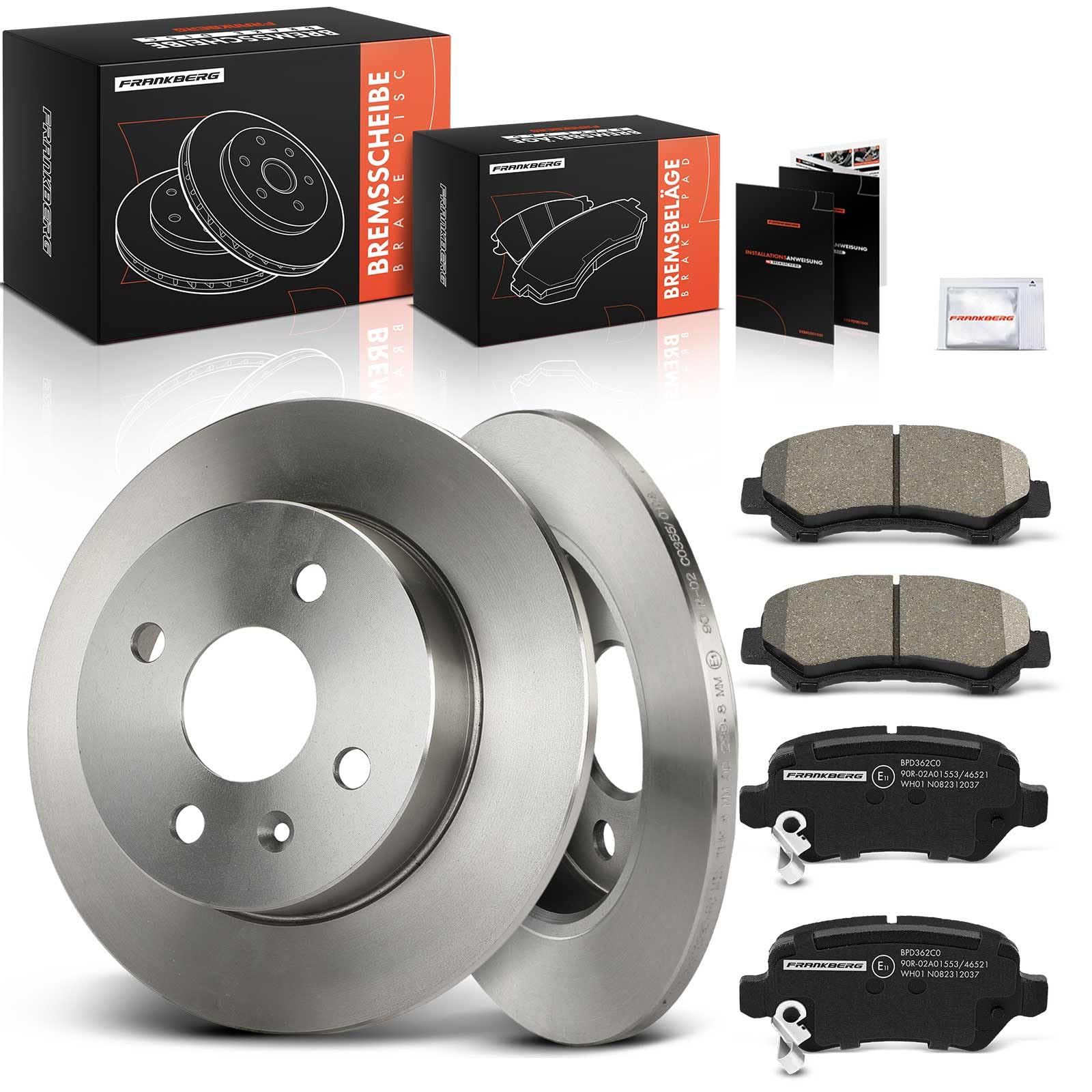 Frankberg 2 discos de freno + 4 pastillas de freno | Compatible con: Astra Classic A04, Astra G Classic T98, Caravana Astra G T98, Caravana clásica Astra A04