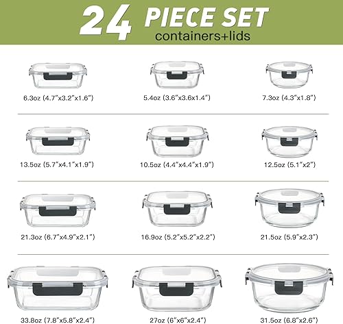 Miniatura 7 de BAYZZ Recipientes de vidrio de almacenamiento de alimentos con tapas, recipientes herméticos de vidrio para preparación de comidas para cocina, caja