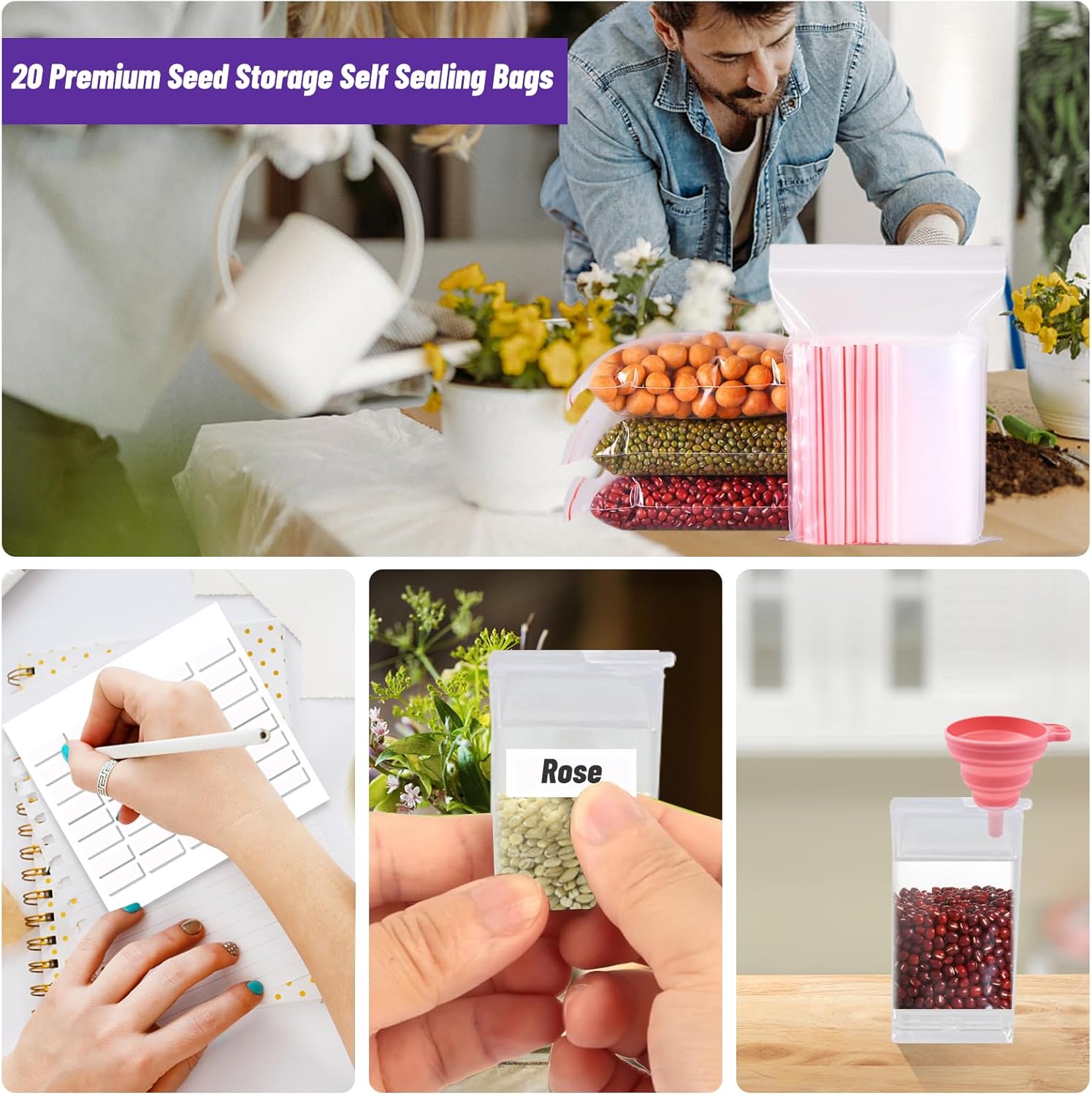 40 Slots Seed Storage Organizer, Seed Organizer with 40 Label Stickers, 20 Clear Storage Bags, Seed Storage Container for Flower Vegetable Plants Garden Seeds Saving (40 Slots)