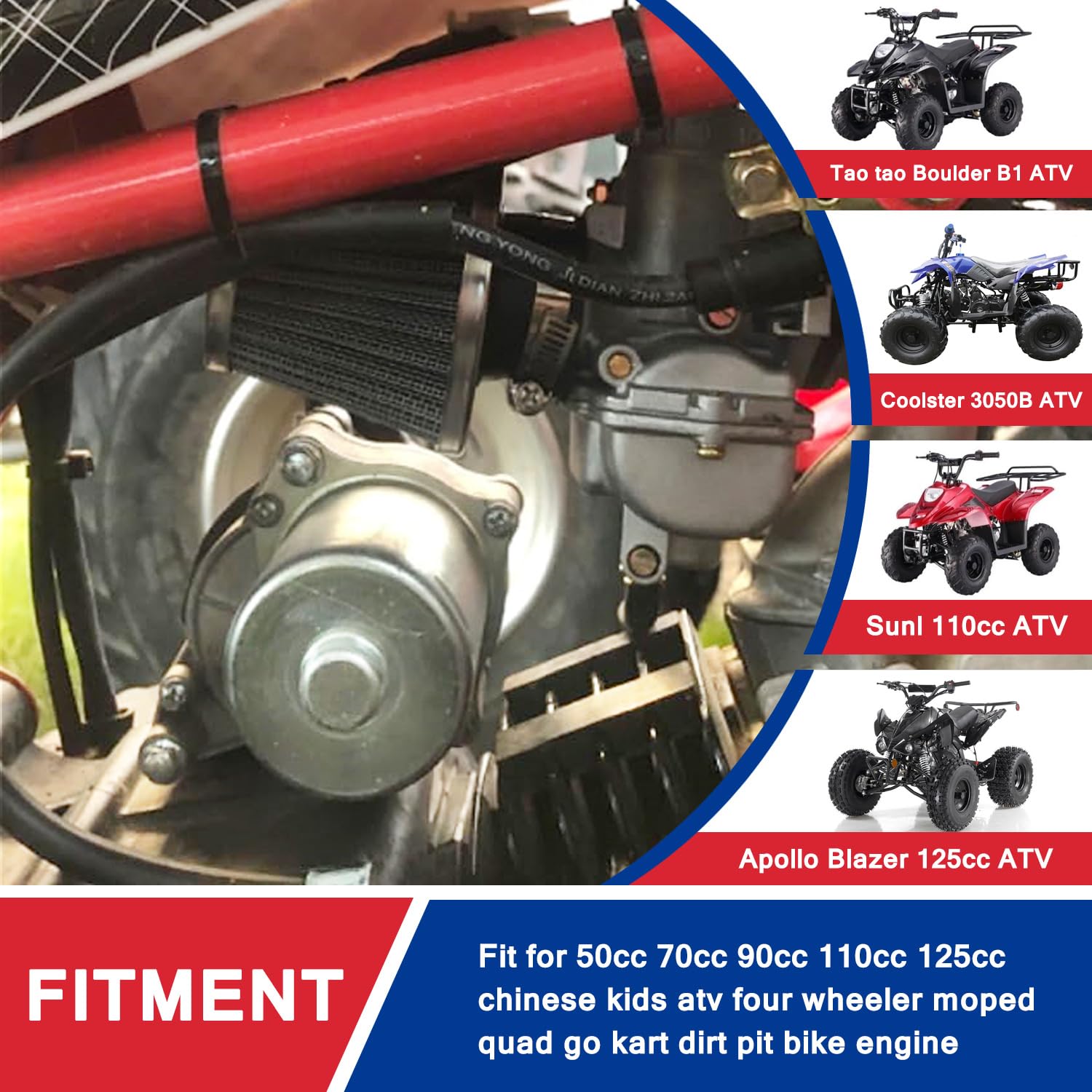 3 Bolt Starter Motor with Line for 50cc 70cc 90cc 110cc 125cc Tao Tao Coolster Apollo Kazuma Sunl SSR Dune Buggy Chinese Quad Kids ATV Four Wheeler Go Kart Dirt Pit Bike 4 Stroke Engine Parts