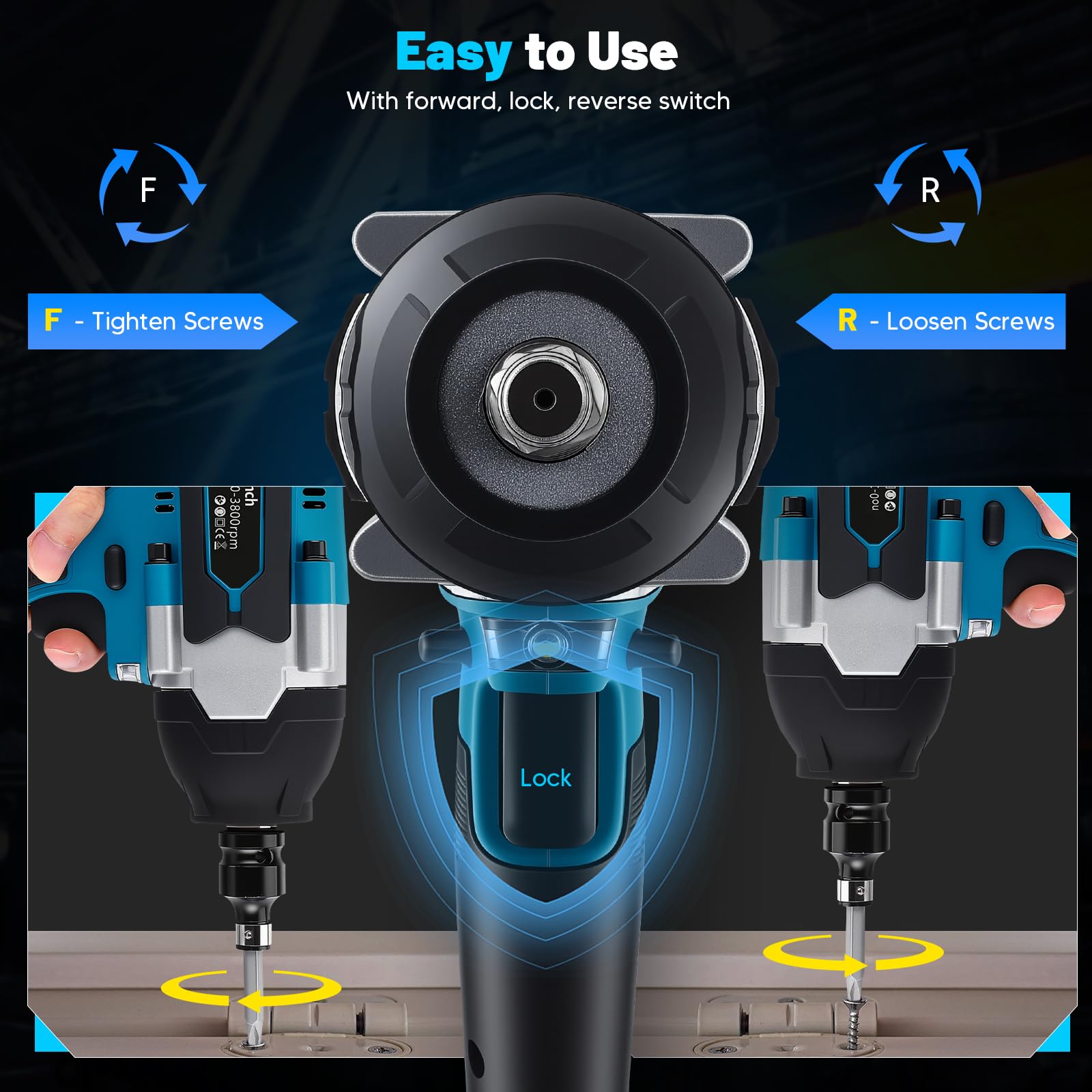 Avvitatore a impulsi 700N, con 2 batterie, 3 Velocità variabili, Arresto freno, LED Avvitatore a percussione, Avvitatore impulsi batteria, per riparazioni auto, Fai da te