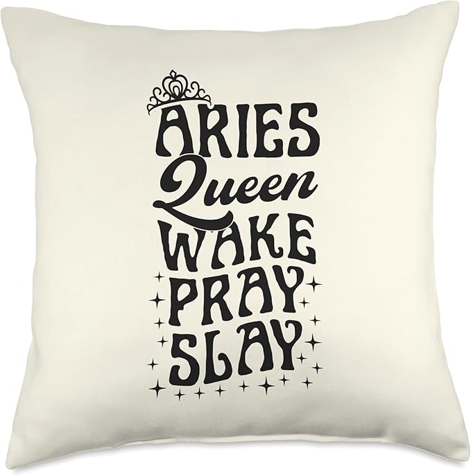Aries Queen Wake Pray Slay Christian Aries Sign Throw Pillow