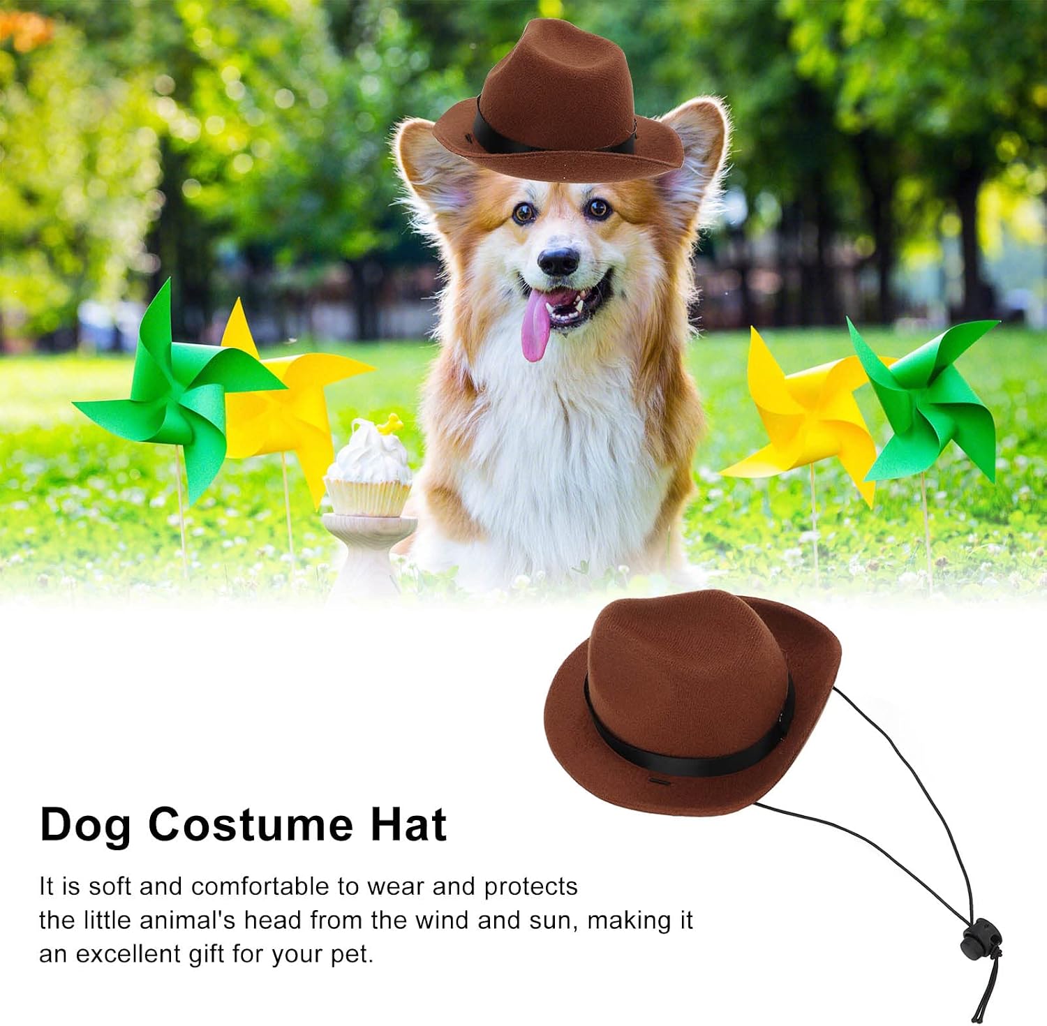 Pet Hat, Soft Dog Costume Hat Cute Cowboy Dog Hat with Adjustable Band Pet Costume Top Hat Comfort to Wear Dog Cat Party Costume Decorative Hat Pet Dog (Brown)