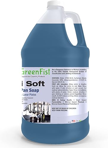 Miniatura 24 de GreenFist Jabón para platos profesional detergente líquido para ollas y sartenes, uso ligero o pesado (1 galón Unisoft) (1 galón verde)