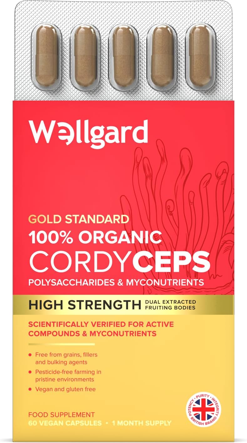 Wellgard Organic Cordyceps Mushroom Capsules โ Cordyceps Supplement, Dual Extracted, Easy to Use, 60 Capsules