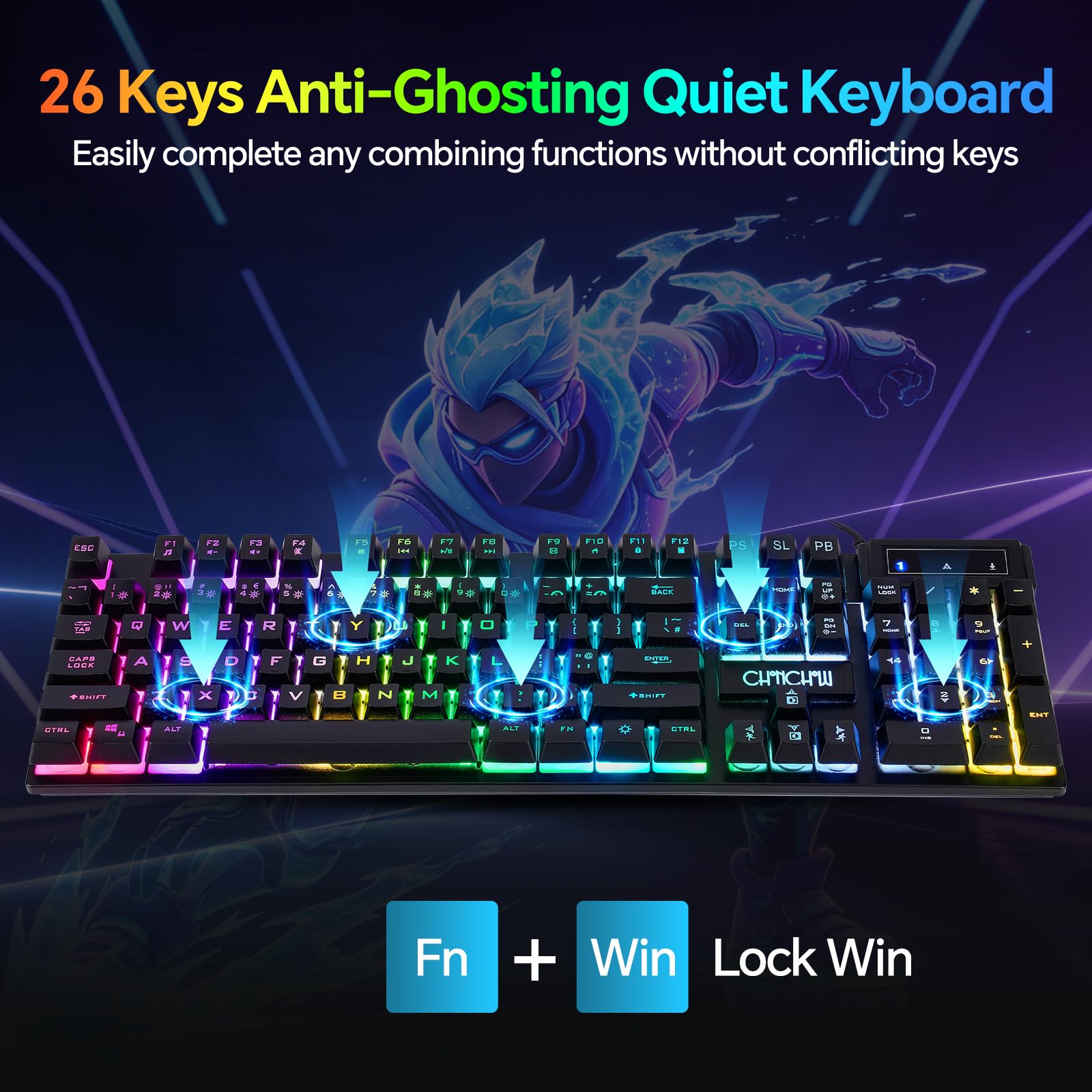 Juego de teclado, mouse y auriculares con micrófono, todo en uno, USB, con cable RGB, retroiluminado, arco iris, botón lateral, compatible con PC, Windows, Xbox One, PS4, PS5 (negro)