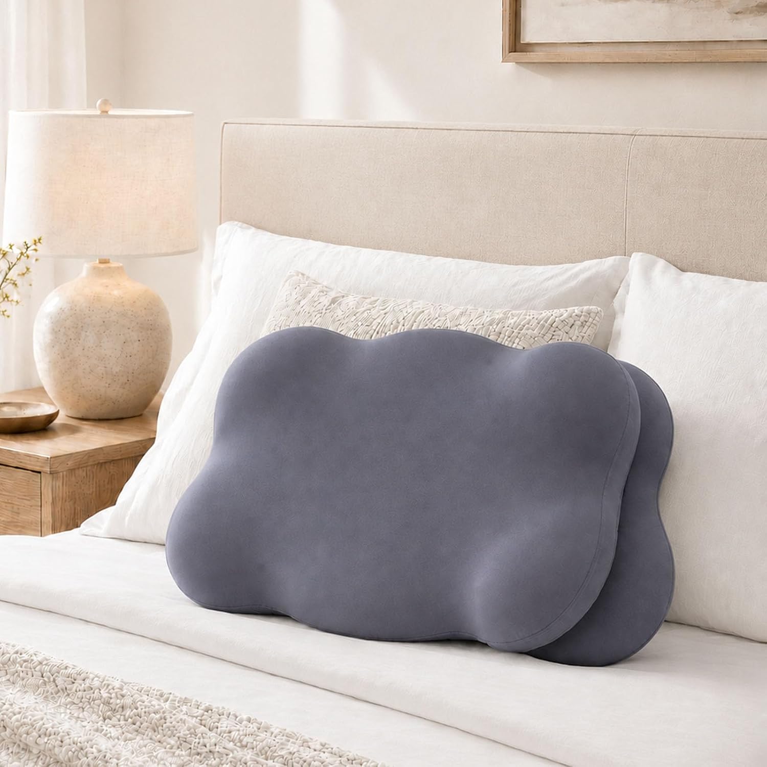 Cloud Pillow, Cervical Neck Pillows for Sleeping,Ergonomic Memory Foam Pillows for Side Sleepers, Adjustable Dual-Height Design with Washable Cooling Cover (Gray)