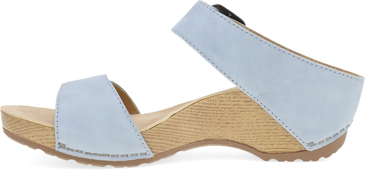 Dansko Tanya Slip-On Wedge Sandal for Women – Cushioned, Contoured Footbed for All-Day Comfort and Support – Hook & Loop Strap with Buckle Detail – Lightweight Rubber Outsole