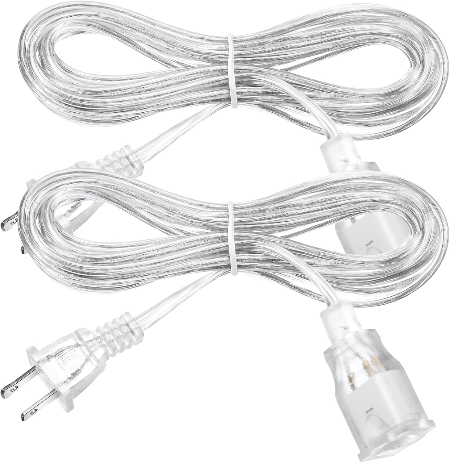 Relaxweex 2 Pack Extension Cord 10 Feet UL-Certified Extension Cord Indoor Thin 2 Prong Extension Cord Male to Female Power Cable for Light Fixtures(Clear)