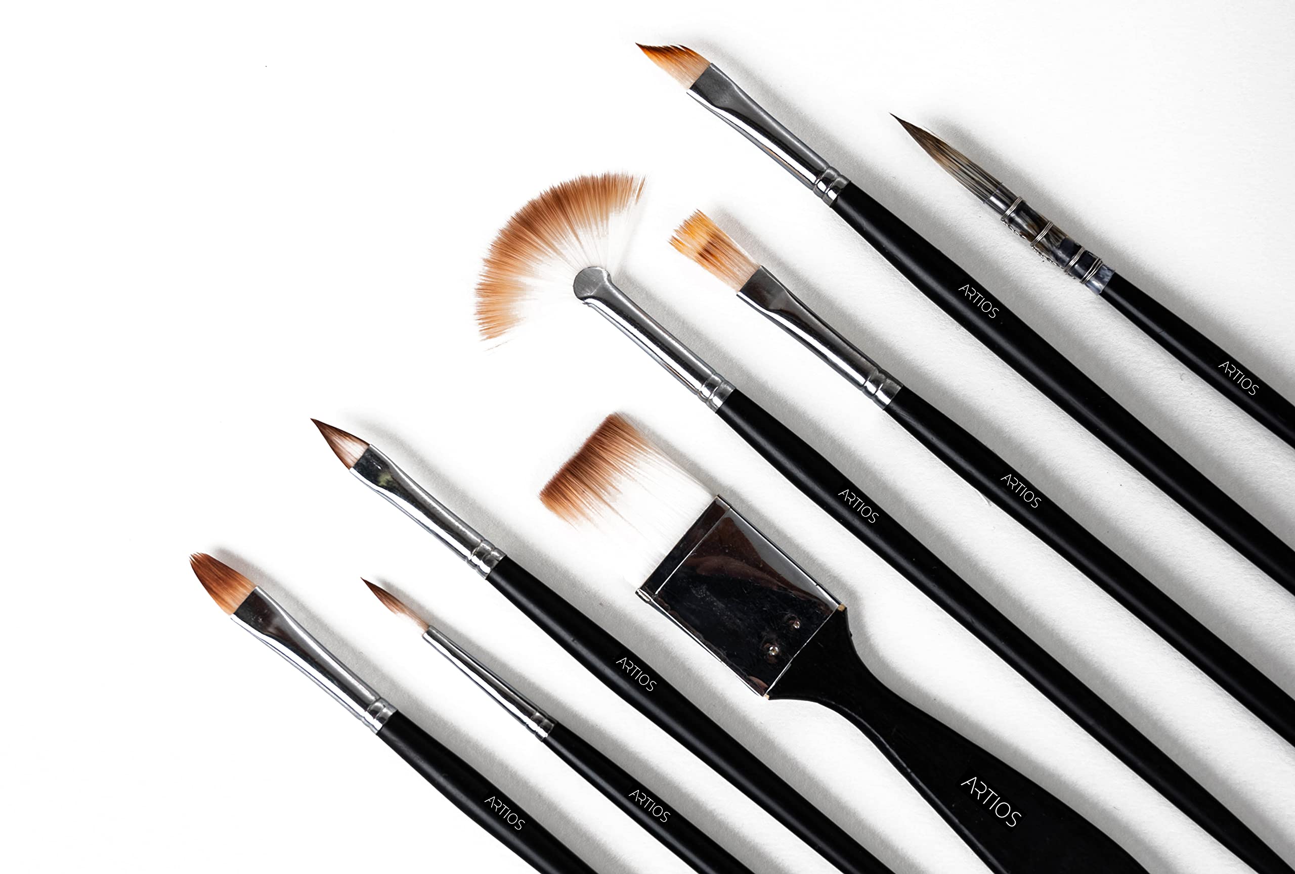 ARTIOS Handmade Professional Artist Painting Brush Set for Acrylic, Watercolor, & Gouache Painting with Brush Holder - Cruelty-Free (8 Assorted Brushes)(Wood)