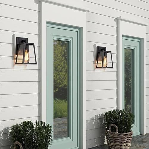 Miniatura 3 de Durent Lighting Luces de pared negras para exteriores, apliques de pared exterior de granja con vidrio semillado, faroles impermeables y