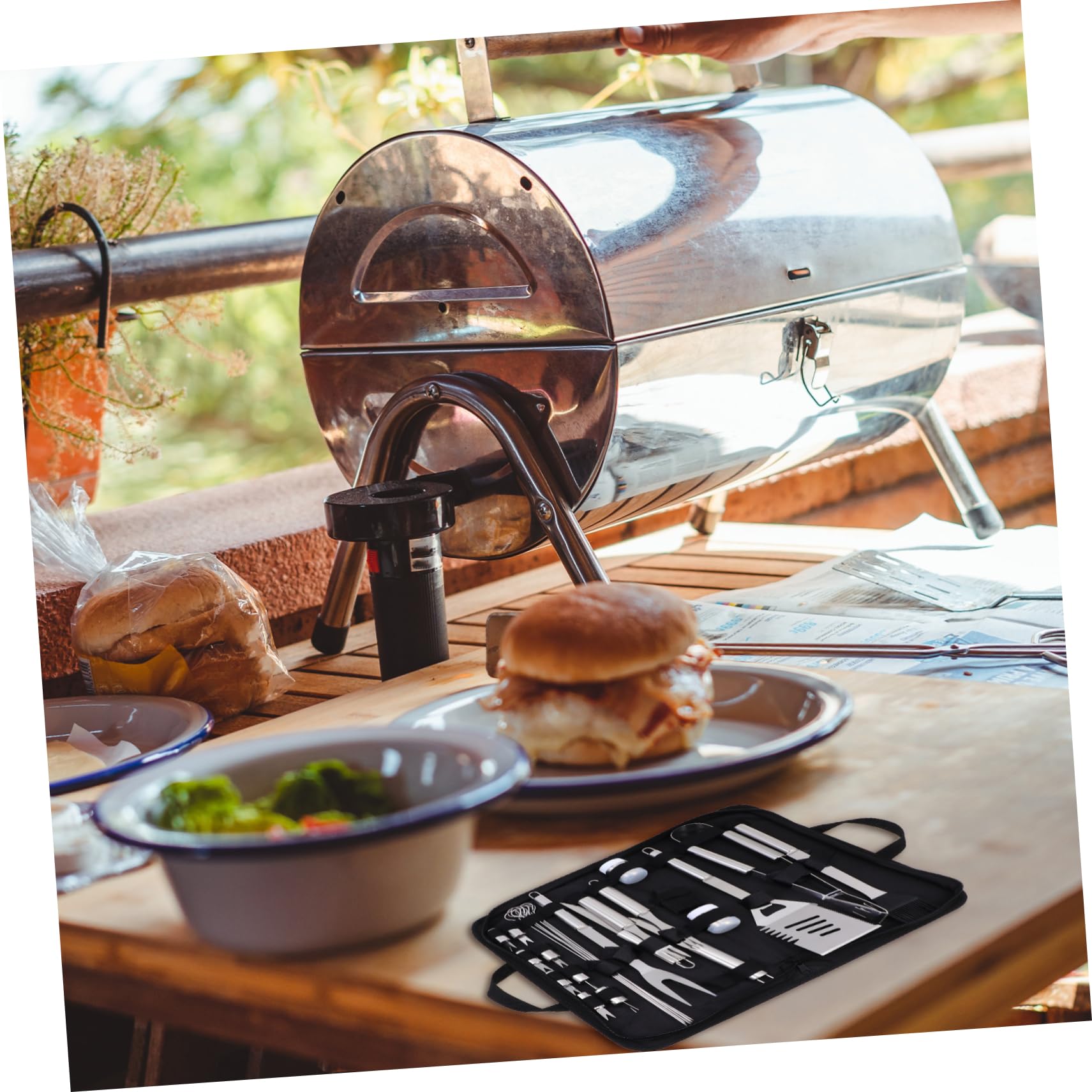ifundom Strumenti Barbecue Acciaio Inossidabile Esterno Nero Utensili Barbecue Accessori Kit Strumenti Portatile