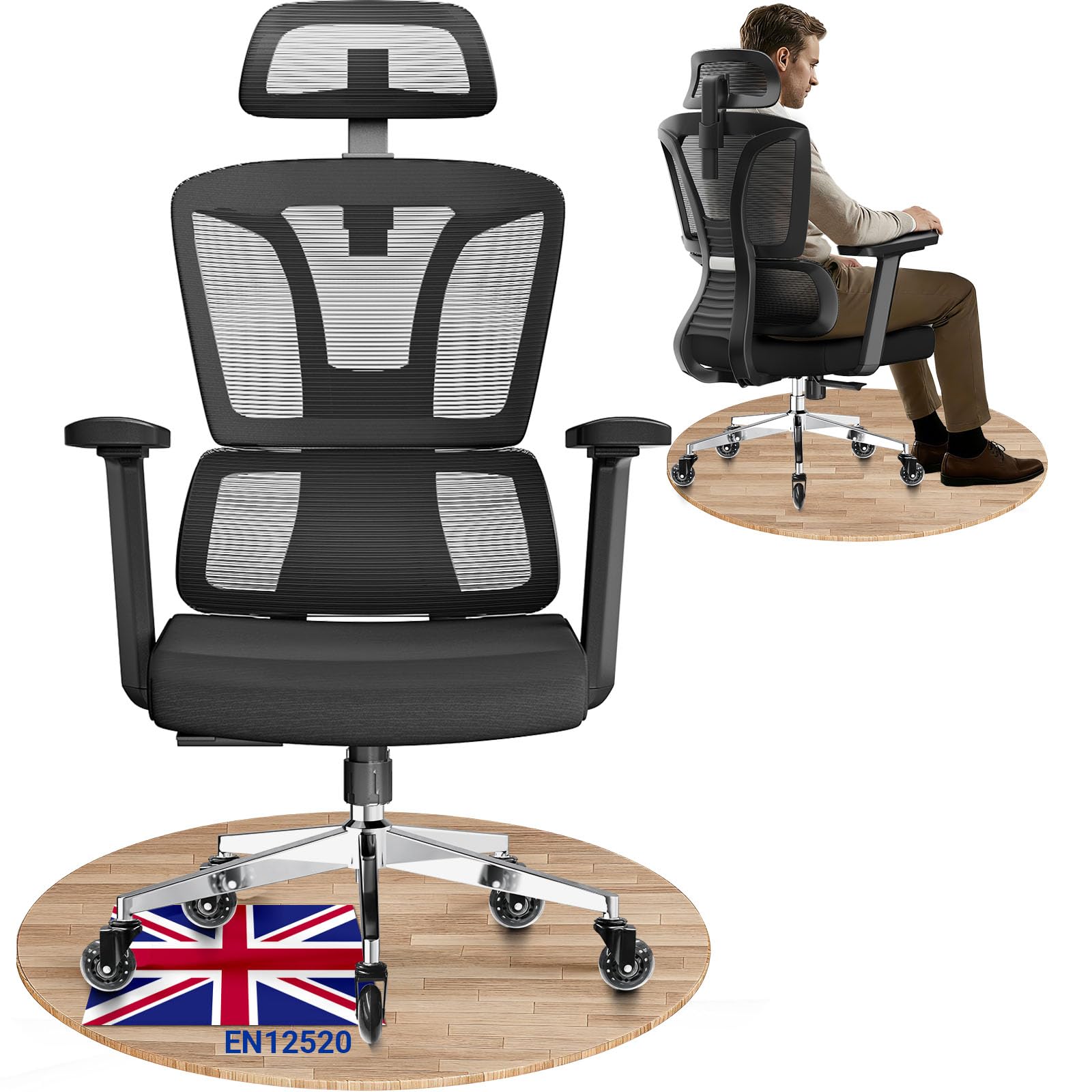 MELOKEA Ergonomic Office Chair – High Back Adaptive Support & Adjustable Seat Depth, 4D Armrests, 4 Recline Angles, Quiet Rubber Casters, Big and Tall Comfy Gaming Computer Desk Chair